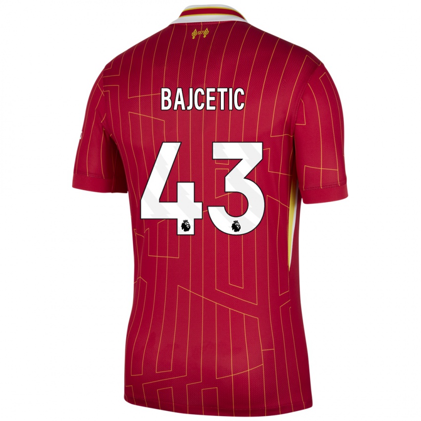 Niño Camiseta Stefan Bajcetic #43 Rojo Amarillo Blanco 1ª Equipación 2024/25 La Camisa