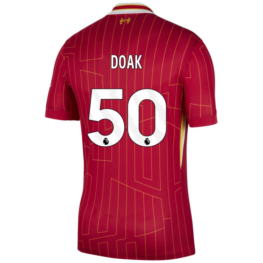 Niño Camiseta Ben Doak #50 Rojo Amarillo Blanco 1ª Equipación 2024/25 La Camisa