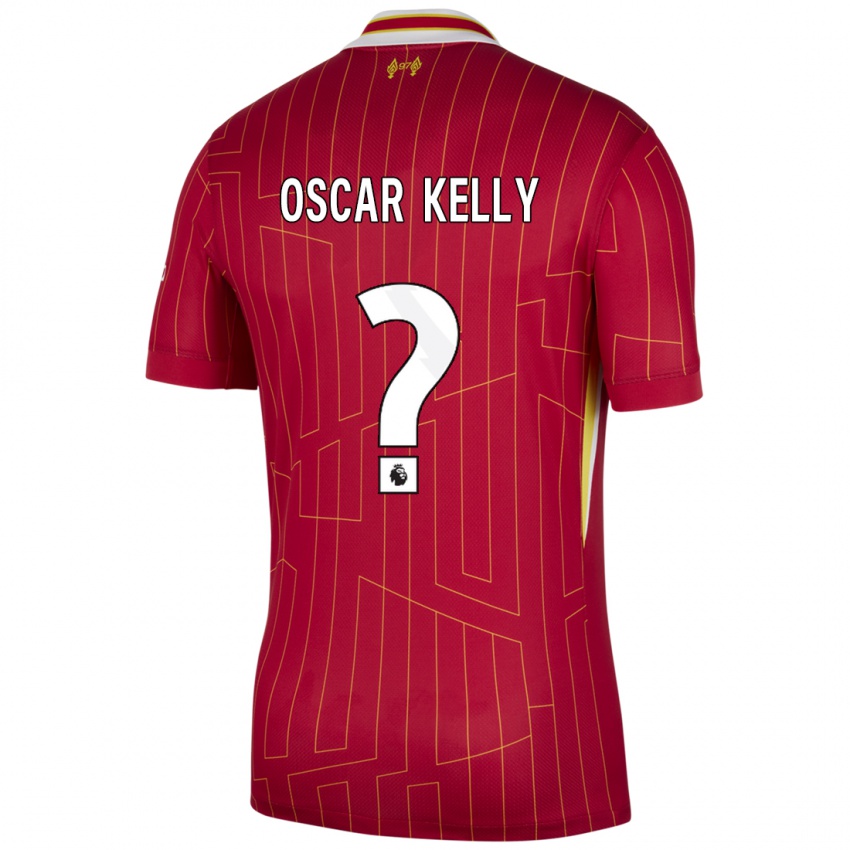 Niño Camiseta Oscar Kelly #0 Rojo Amarillo Blanco 1ª Equipación 2024/25 La Camisa