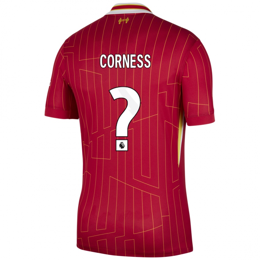 Niño Camiseta Dominic Corness #0 Rojo Amarillo Blanco 1ª Equipación 2024/25 La Camisa