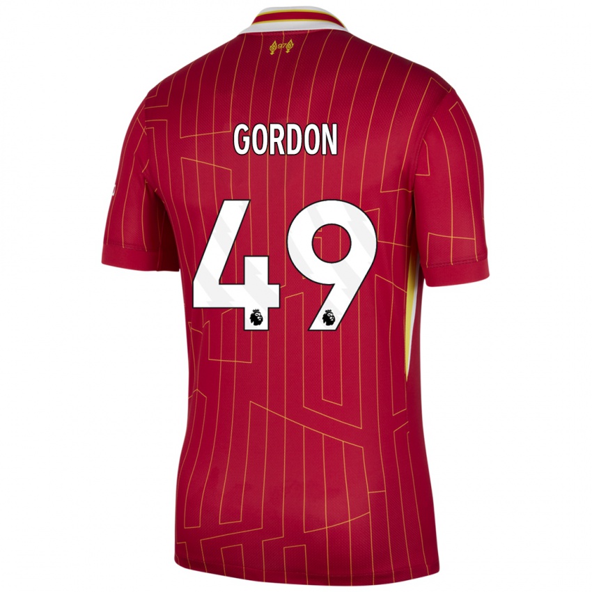 Niño Camiseta Kaide Gordon #49 Rojo Amarillo Blanco 1ª Equipación 2024/25 La Camisa