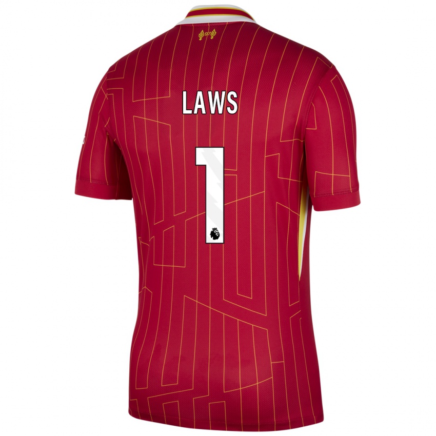 Niño Camiseta Rachael Laws #1 Rojo Amarillo Blanco 1ª Equipación 2024/25 La Camisa