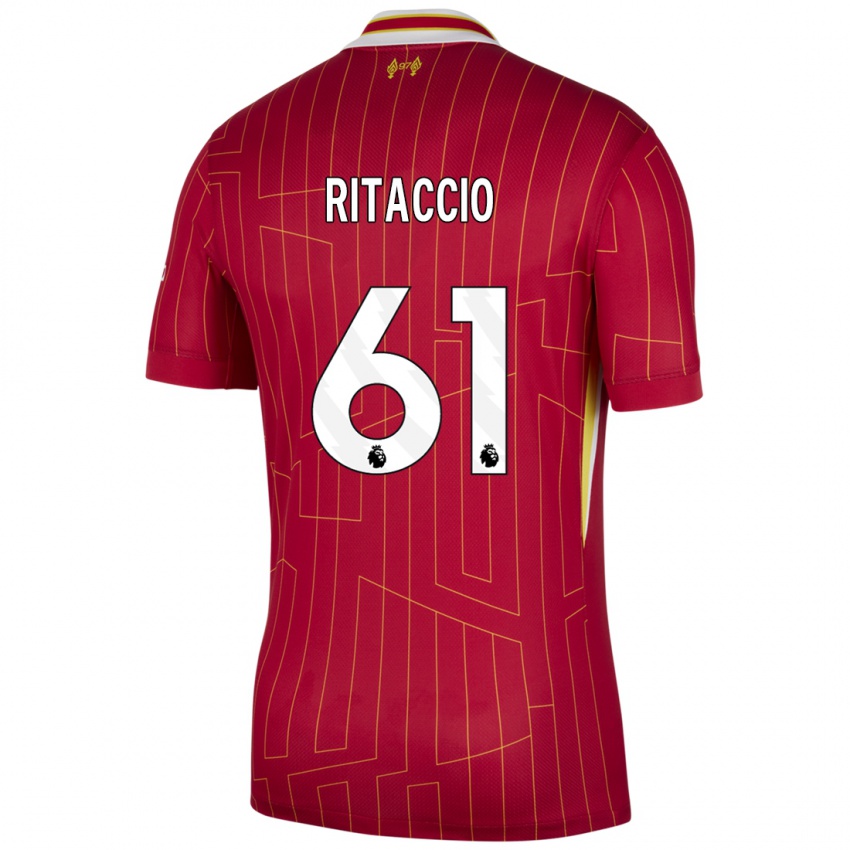 Niño Camiseta Matteo Ritaccio #61 Rojo Amarillo Blanco 1ª Equipación 2024/25 La Camisa