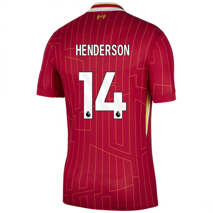 Niño Camiseta Henderson #14 Rojo Amarillo Blanco 1ª Equipación 2024/25 La Camisa