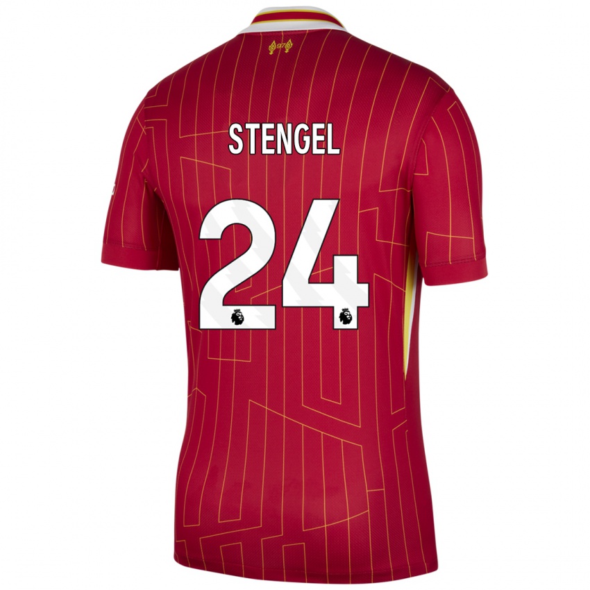 Niño Camiseta Katie Stengel #24 Rojo Amarillo Blanco 1ª Equipación 2024/25 La Camisa