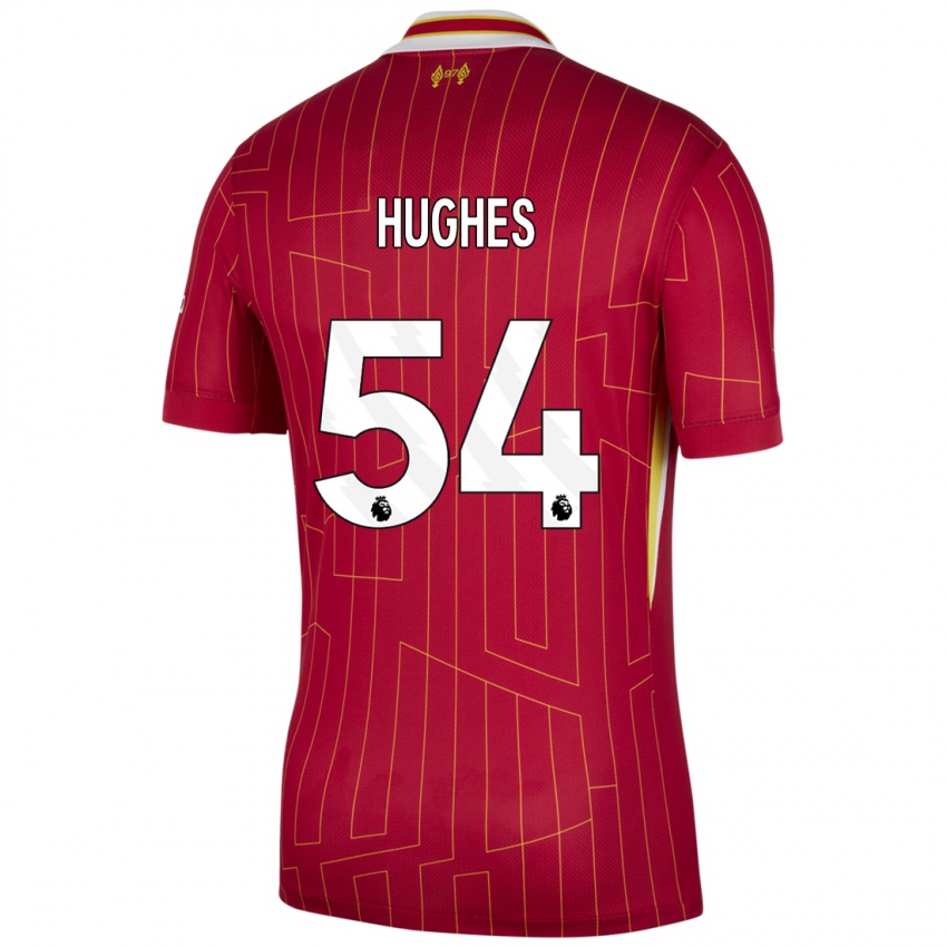 Niño Camiseta Liam Hughes #54 Rojo Amarillo Blanco 1ª Equipación 2024/25 La Camisa