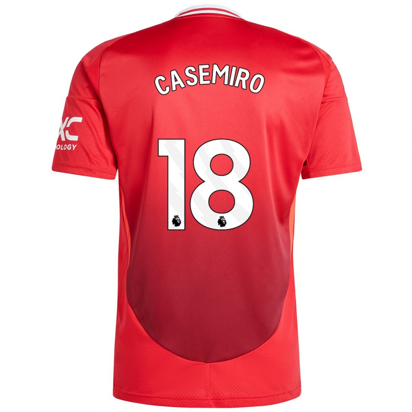 Niño Camiseta Casemiro #18 Rojo Brillante 1ª Equipación 2024/25 La Camisa