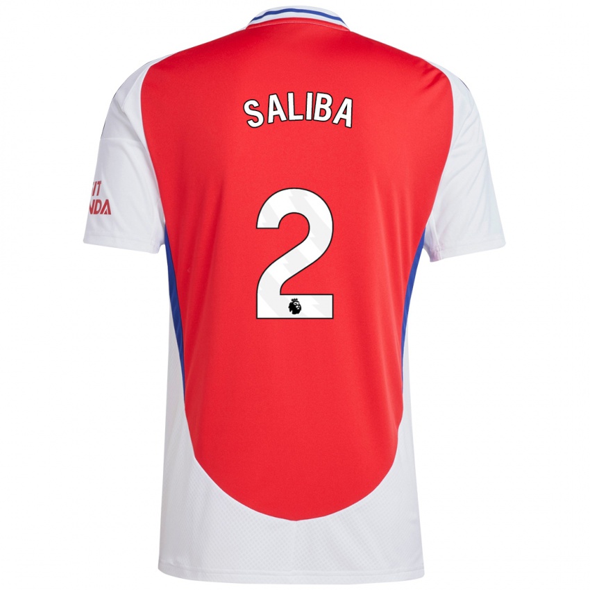 Niño Camiseta William Saliba #2 Rojo Blanco 1ª Equipación 2024/25 La Camisa