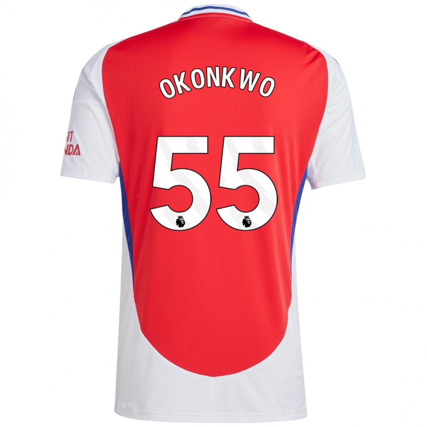 Niño Camiseta Brian Okonkwo #55 Rojo Blanco 1ª Equipación 2024/25 La Camisa