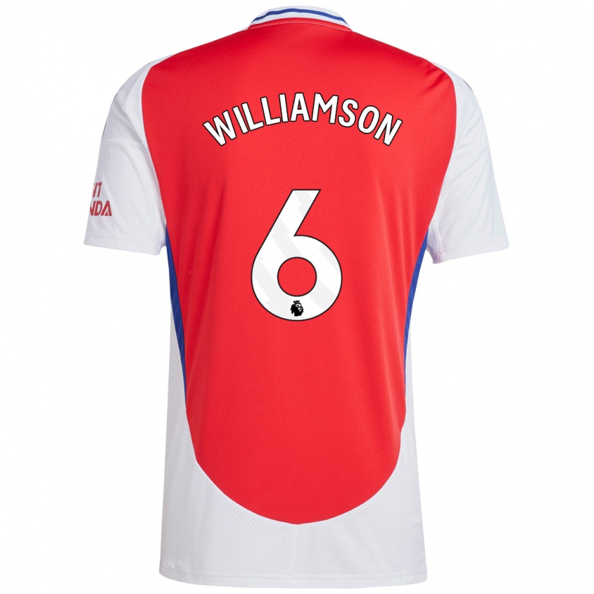 Niño Camiseta Leah Williamson #6 Rojo Blanco 1ª Equipación 2024/25 La Camisa