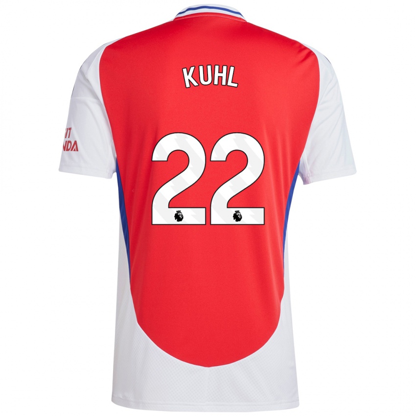 Niño Camiseta Kathrine Møller Kühl #22 Rojo Blanco 1ª Equipación 2024/25 La Camisa