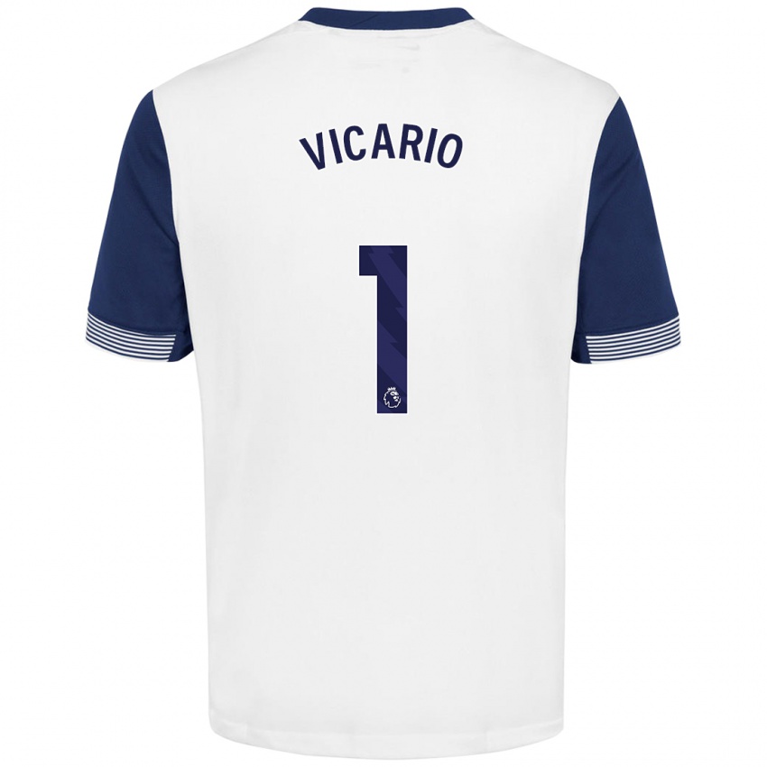 Niño Camiseta Guglielmo Vicario #1 Blanco Azul 1ª Equipación 2024/25 La Camisa