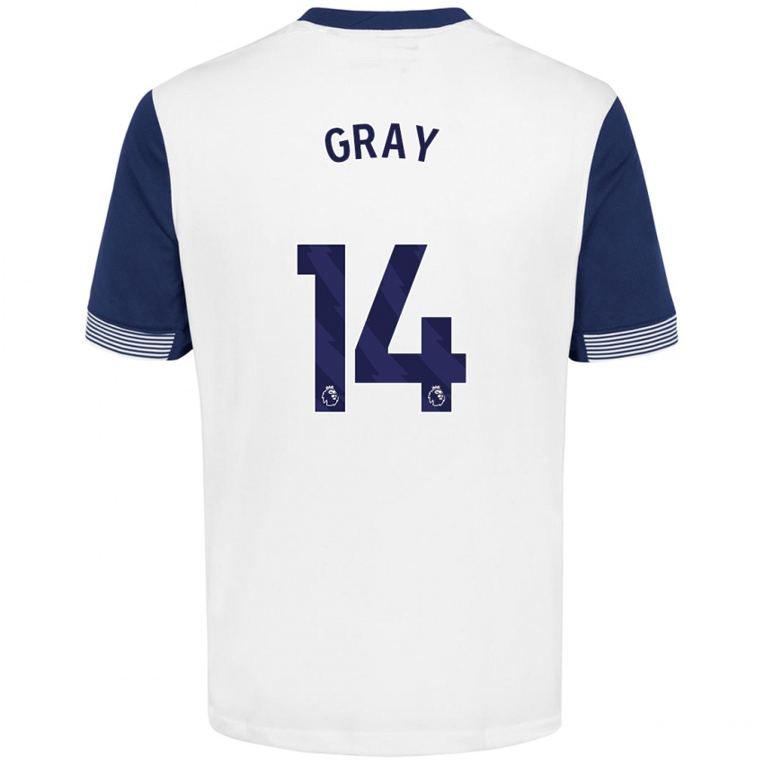 Niño Camiseta Archie Gray #14 Blanco Azul 1ª Equipación 2024/25 La Camisa