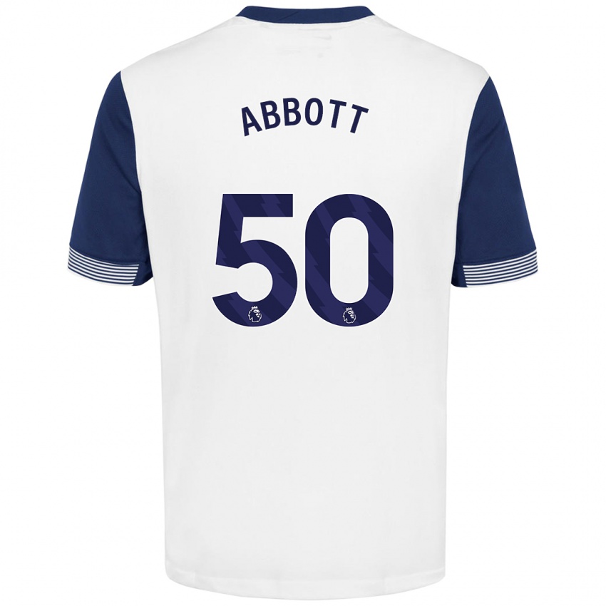 Niño Camiseta George Abbott #50 Blanco Azul 1ª Equipación 2024/25 La Camisa