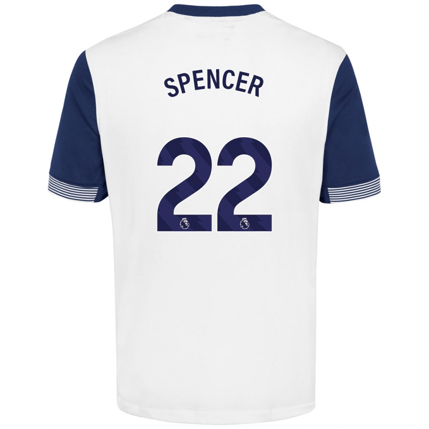 Niño Camiseta Rebecca Spencer #22 Blanco Azul 1ª Equipación 2024/25 La Camisa