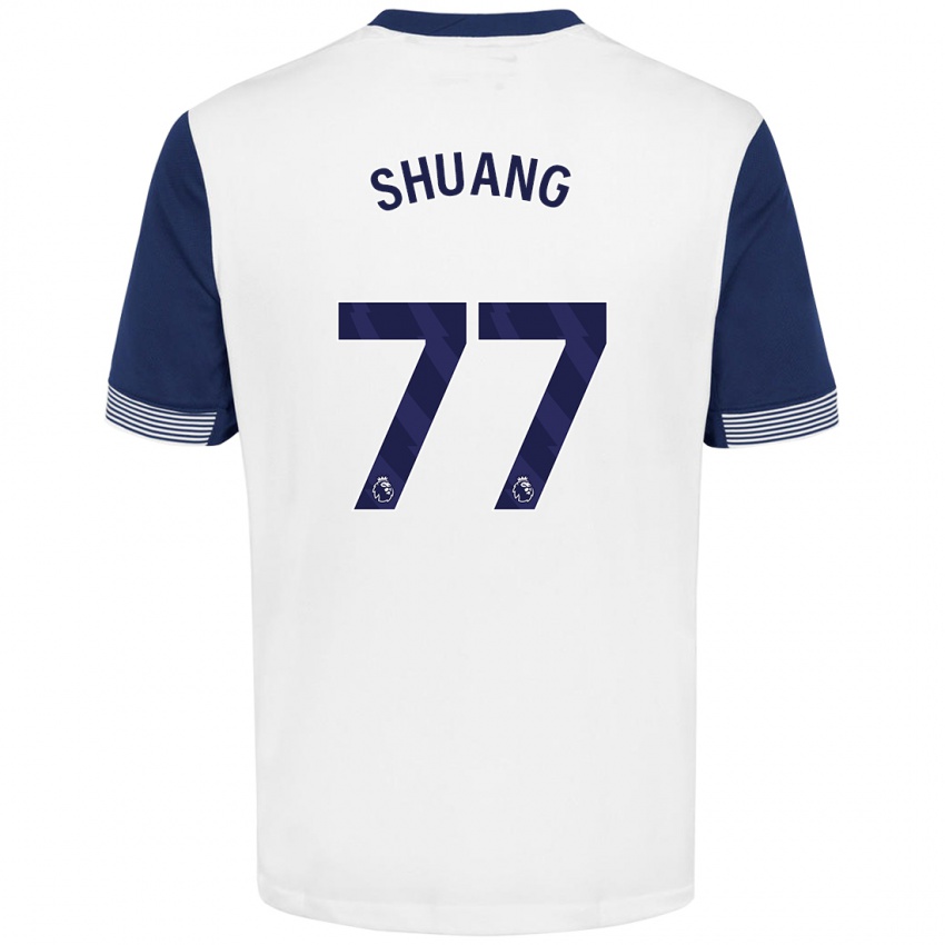 Niño Camiseta Wang Shuang #77 Blanco Azul 1ª Equipación 2024/25 La Camisa