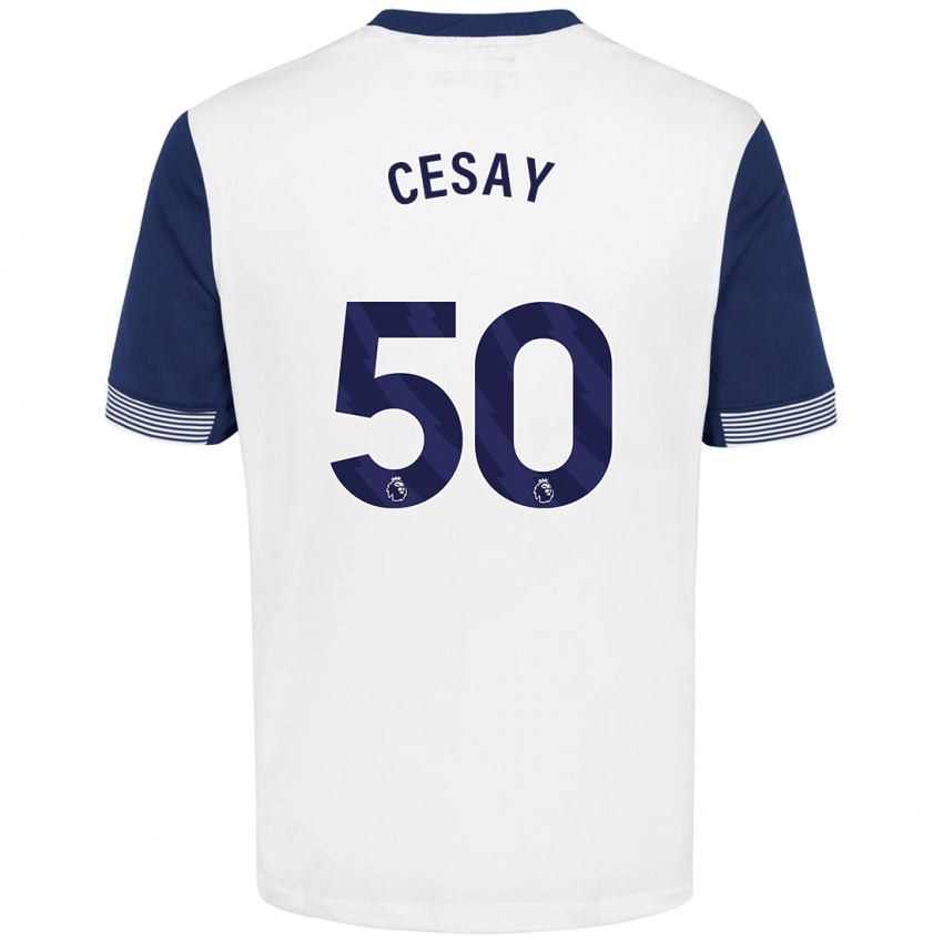 Niño Camiseta Kallum Cesay #50 Blanco Azul 1ª Equipación 2024/25 La Camisa