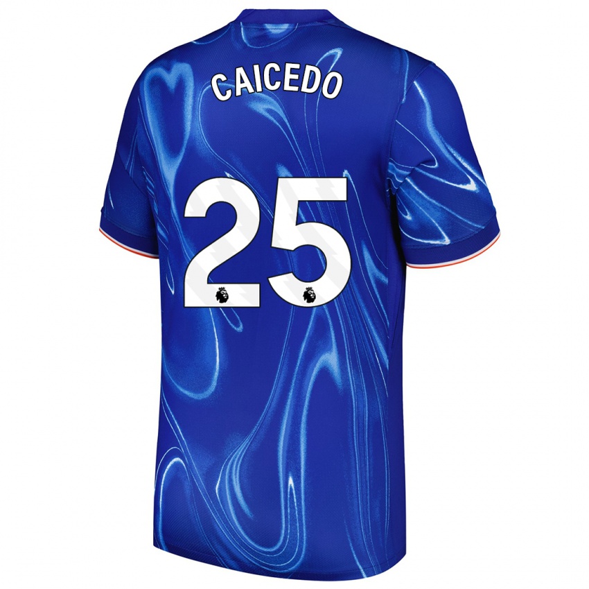 Niño Camiseta Moisés Caicedo #25 Azul Blanco 1ª Equipación 2024/25 La Camisa