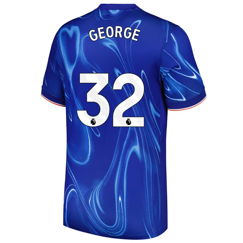 Niño Camiseta Tyrique George #32 Azul Blanco 1ª Equipación 2024/25 La Camisa