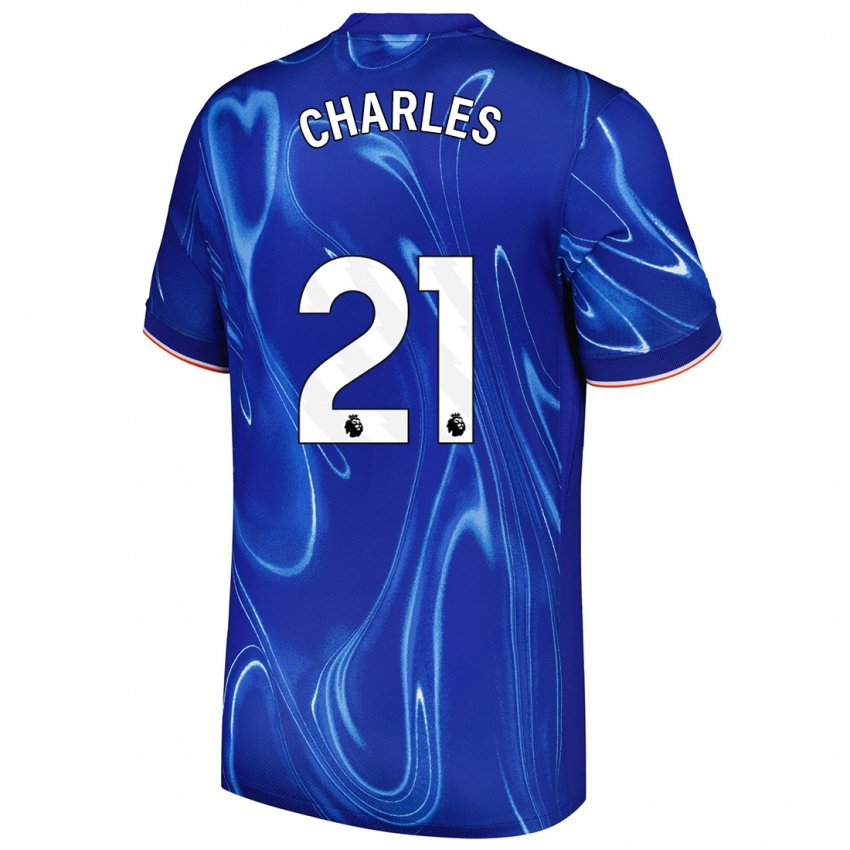 Niño Camiseta Niamh Charles #21 Azul Blanco 1ª Equipación 2024/25 La Camisa