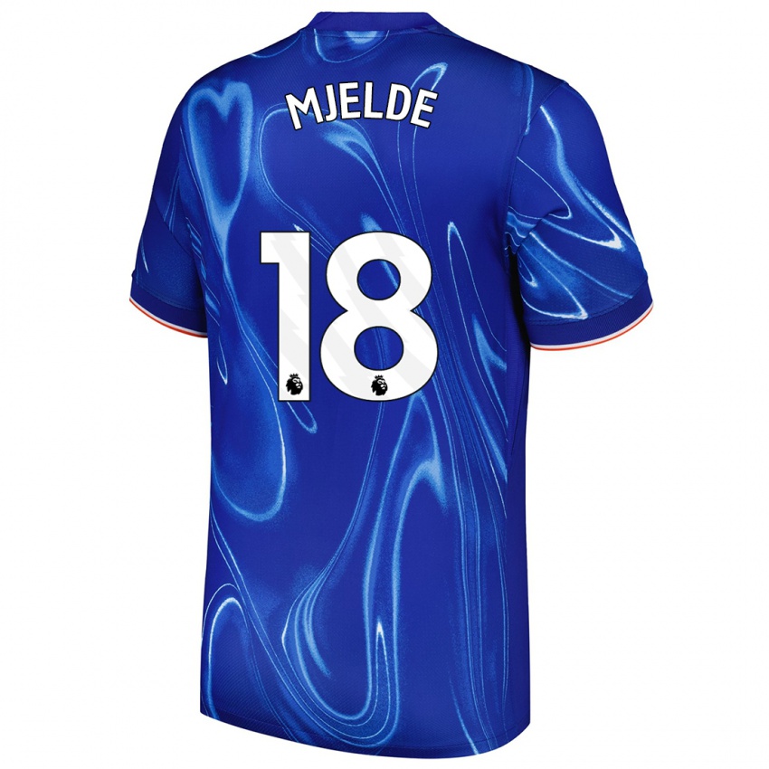 Niño Camiseta Maren Mjelde #18 Azul Blanco 1ª Equipación 2024/25 La Camisa