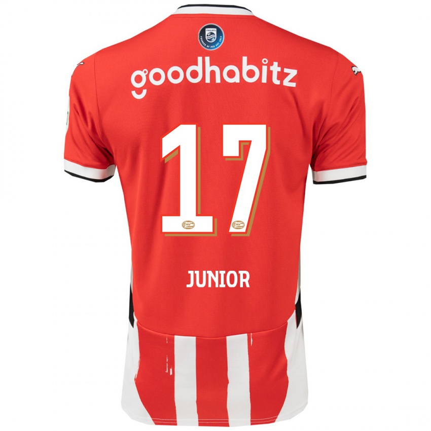 Niño Camiseta Mauro Junior #17 Rojo Blanco 1ª Equipación 2024/25 La Camisa