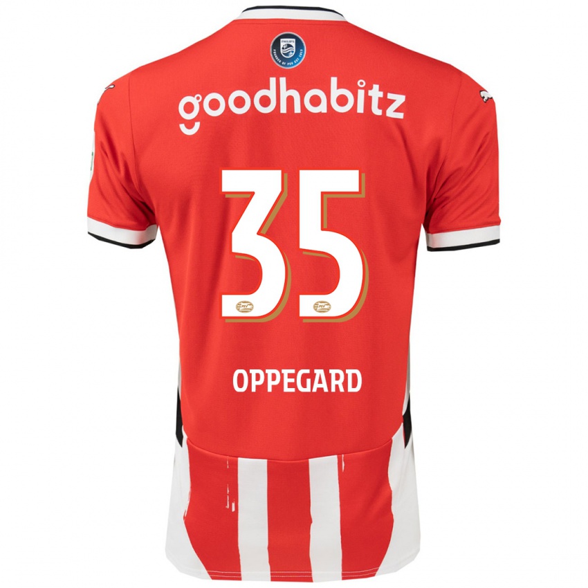 Niño Camiseta Fredrik Oppegard #35 Rojo Blanco 1ª Equipación 2024/25 La Camisa