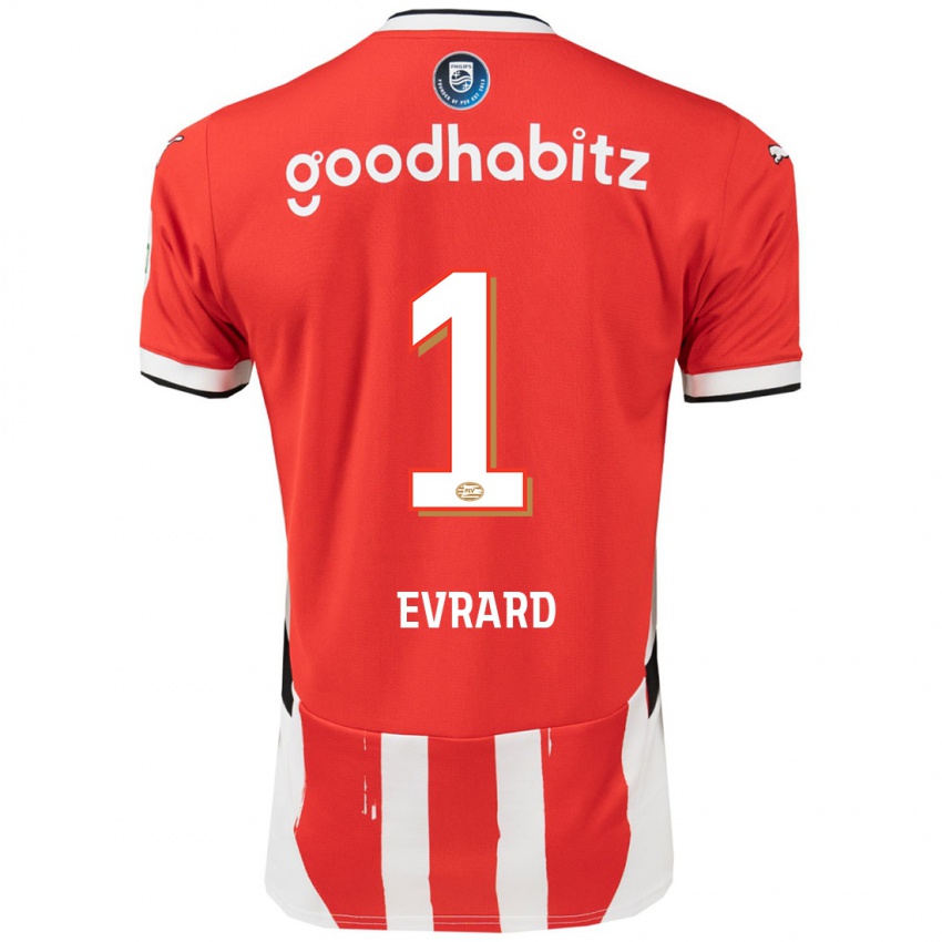 Niño Camiseta Nicky Evrard #1 Rojo Blanco 1ª Equipación 2024/25 La Camisa