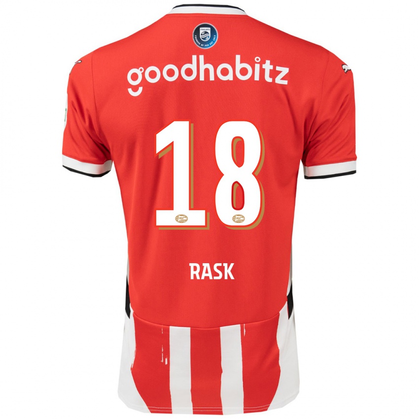 Niño Camiseta Caroline Rask #18 Rojo Blanco 1ª Equipación 2024/25 La Camisa