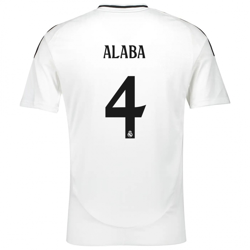 Niño Camiseta David Alaba #4 Blanco 1ª Equipación 2024/25 La Camisa