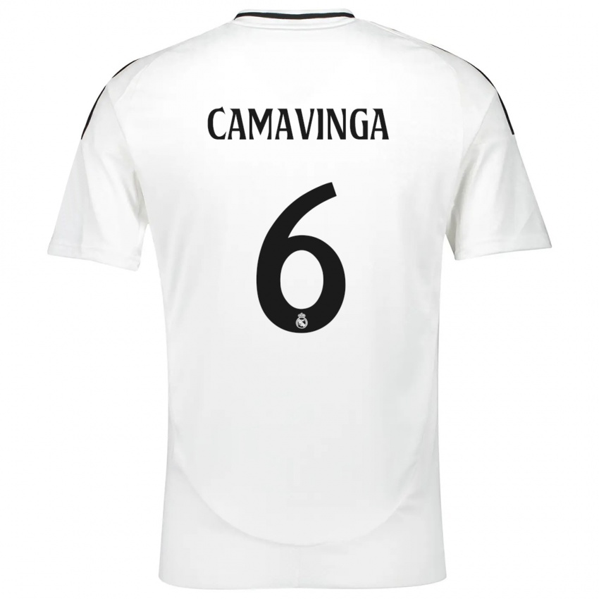 Niño Camiseta Eduardo Camavinga #6 Blanco 1ª Equipación 2024/25 La Camisa