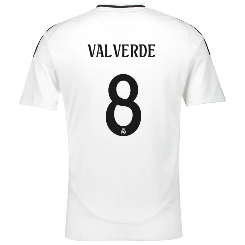 Niño Camiseta Federico Valverde #8 Blanco 1ª Equipación 2024/25 La Camisa