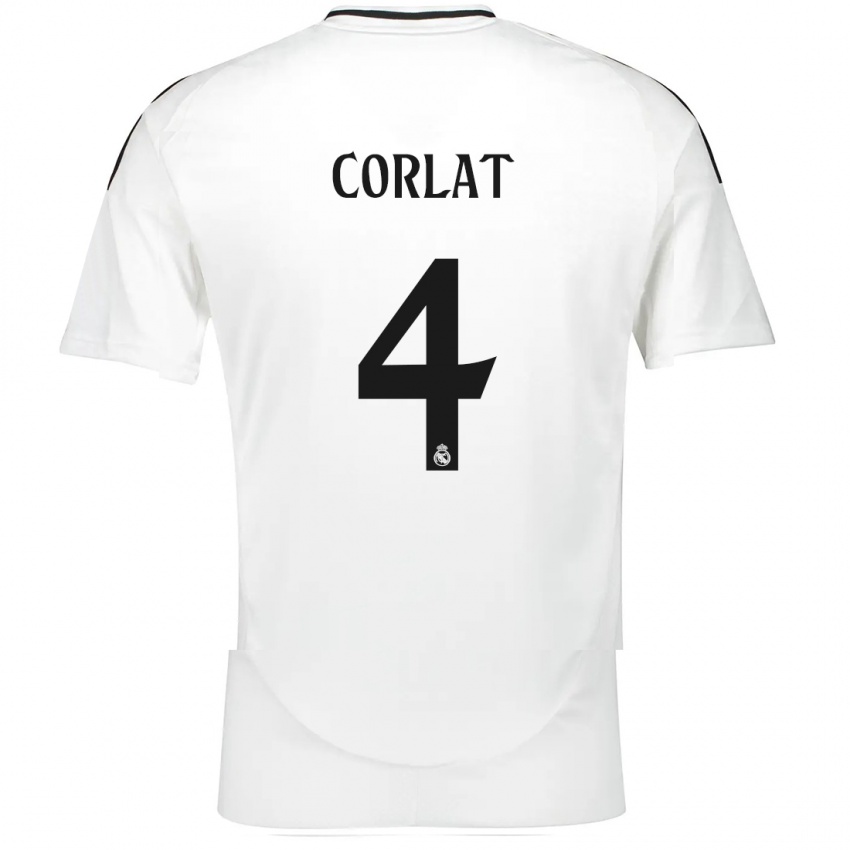 Niño Camiseta Edu Corlat #4 Blanco 1ª Equipación 2024/25 La Camisa