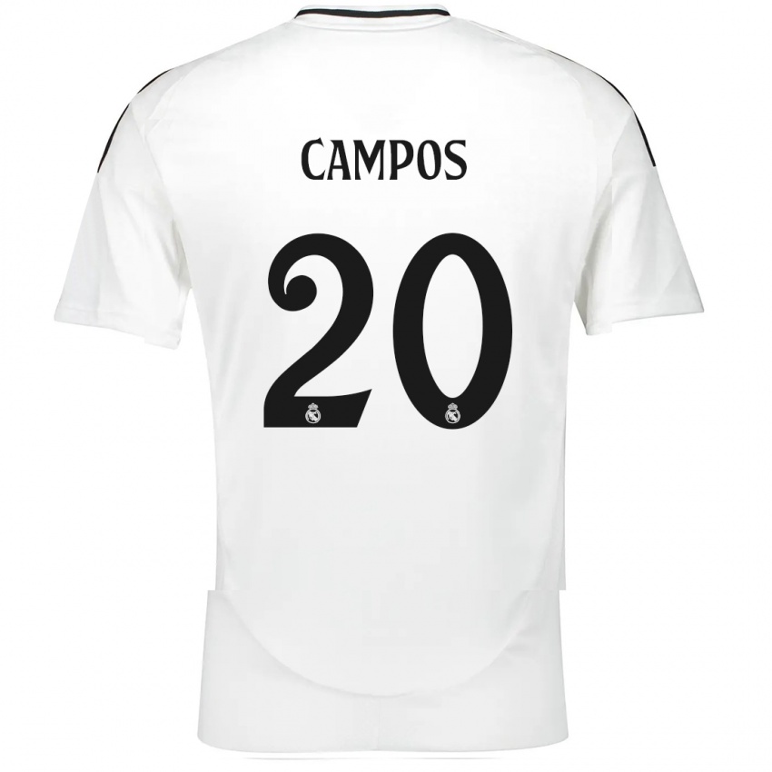 Niño Camiseta Andrés Campos #20 Blanco 1ª Equipación 2024/25 La Camisa