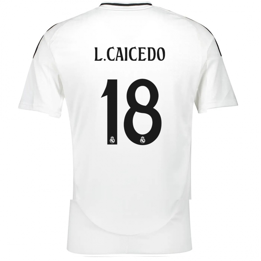 Niño Camiseta Linda Caicedo #18 Blanco 1ª Equipación 2024/25 La Camisa