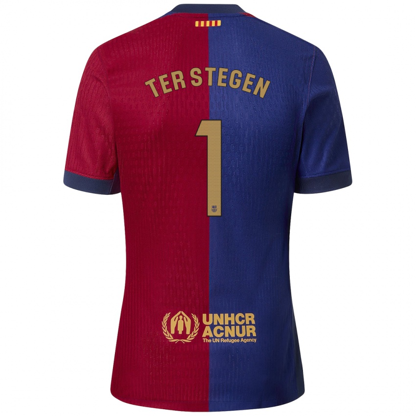 Niño Camiseta Marc-Andre Ter Stegen #1 Azul Rojo 1ª Equipación 2024/25 La Camisa