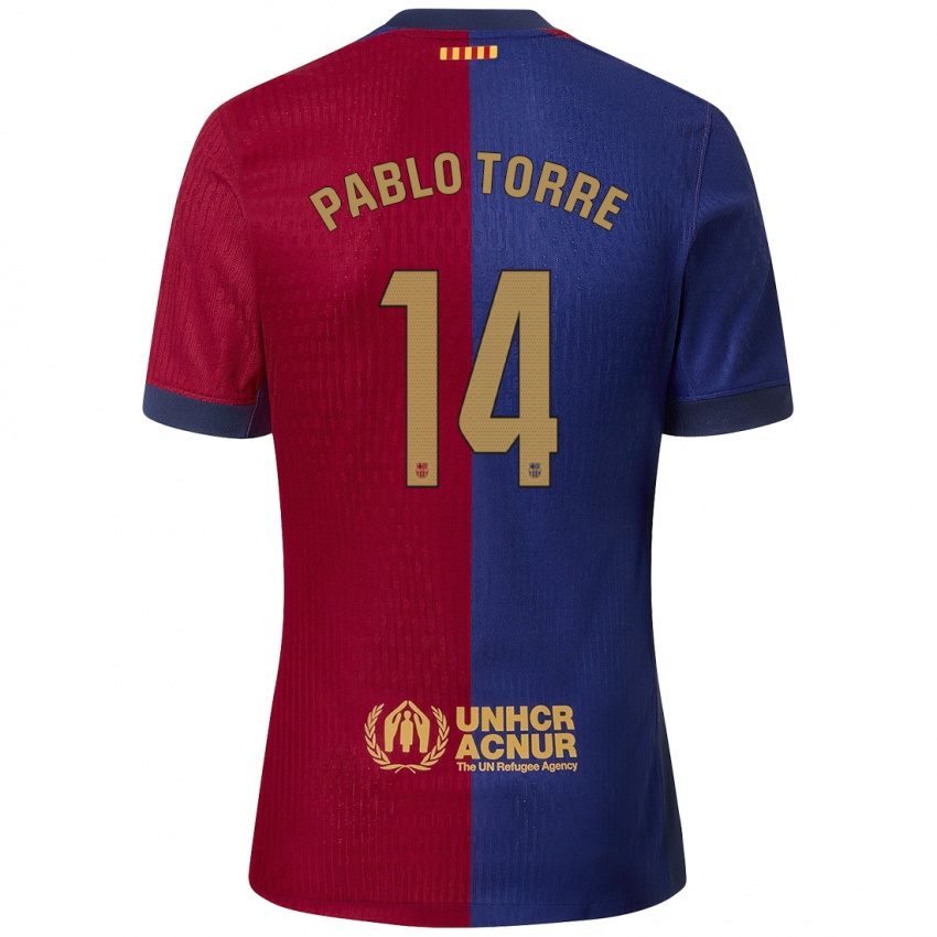 Niño Camiseta Pablo Torre #14 Azul Rojo 1ª Equipación 2024/25 La Camisa