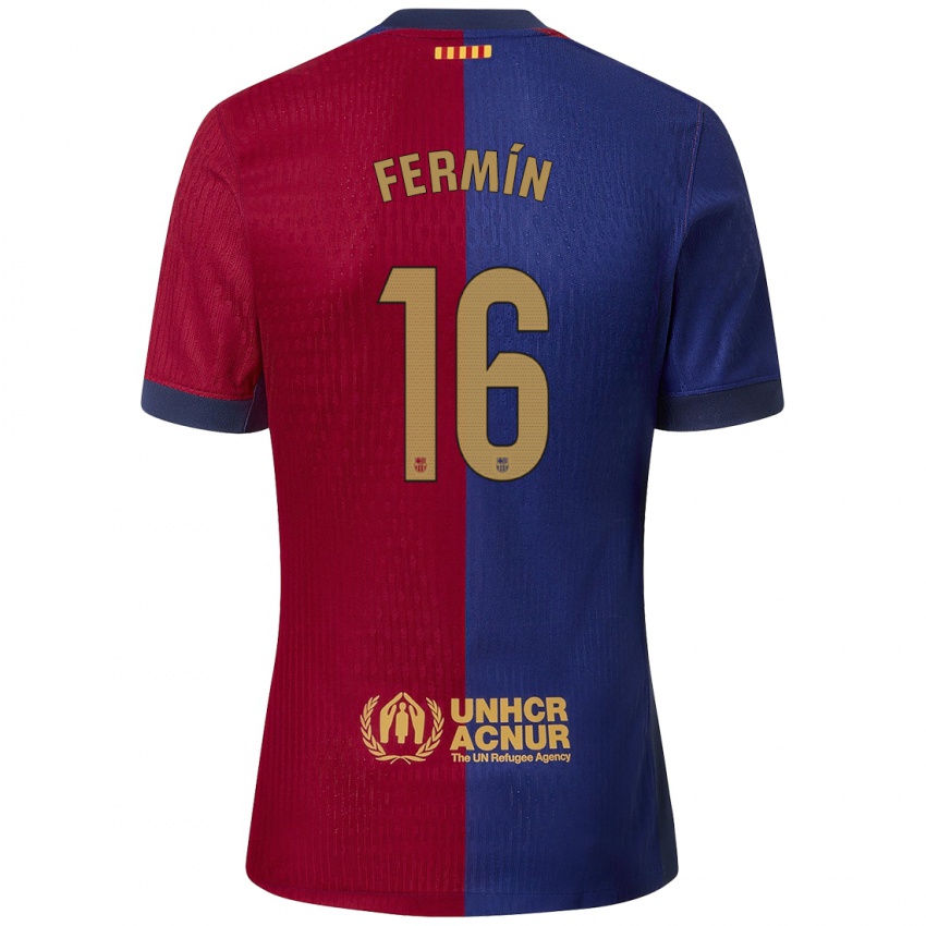 Niño Camiseta Fermin Lopez #16 Azul Rojo 1ª Equipación 2024/25 La Camisa