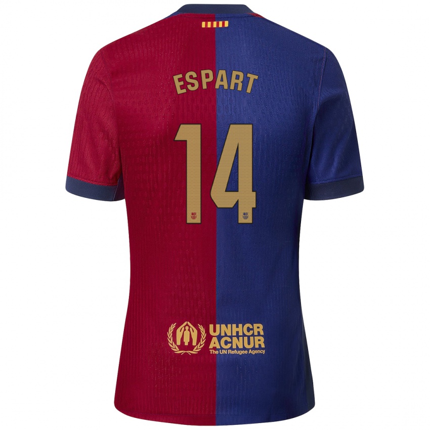 Niño Camiseta Xavi Espart #14 Azul Rojo 1ª Equipación 2024/25 La Camisa