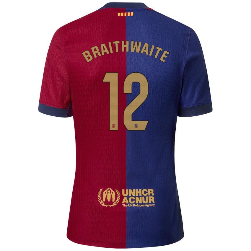 Niño Camiseta Martin Braithwaite #12 Azul Rojo 1ª Equipación 2024/25 La Camisa