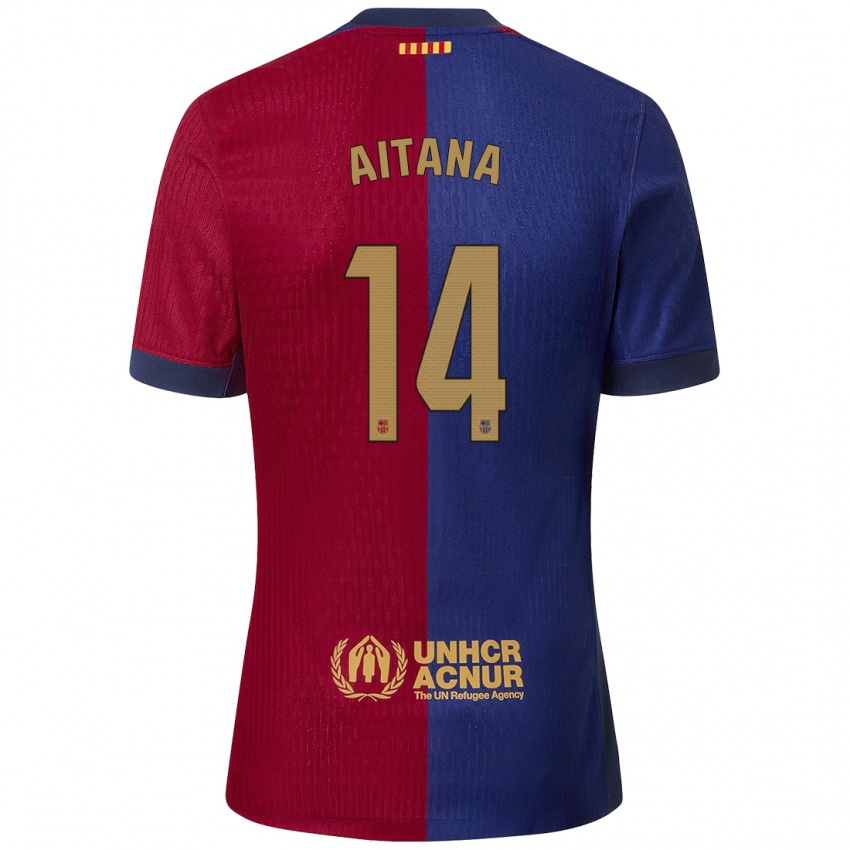 Niño Camiseta Aitana Bonmati #14 Azul Rojo 1ª Equipación 2024/25 La Camisa