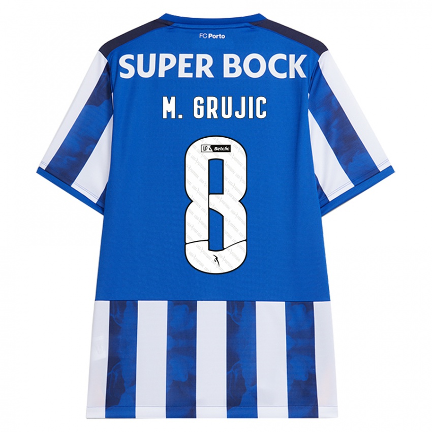 Niño Camiseta Marko Grujic #8 Azul Blanco 1ª Equipación 2024/25 La Camisa