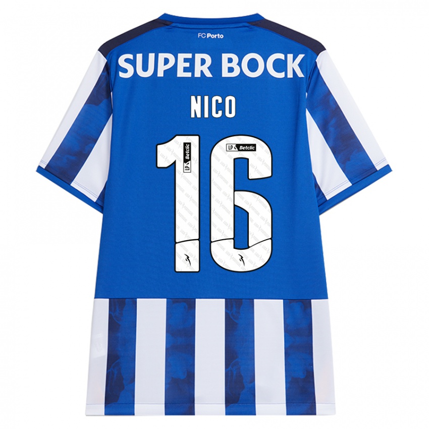 Niño Camiseta Nico Gonzalez #16 Azul Blanco 1ª Equipación 2024/25 La Camisa