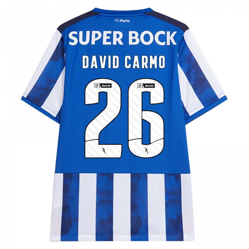 Niño Camiseta David Carmo #26 Azul Blanco 1ª Equipación 2024/25 La Camisa