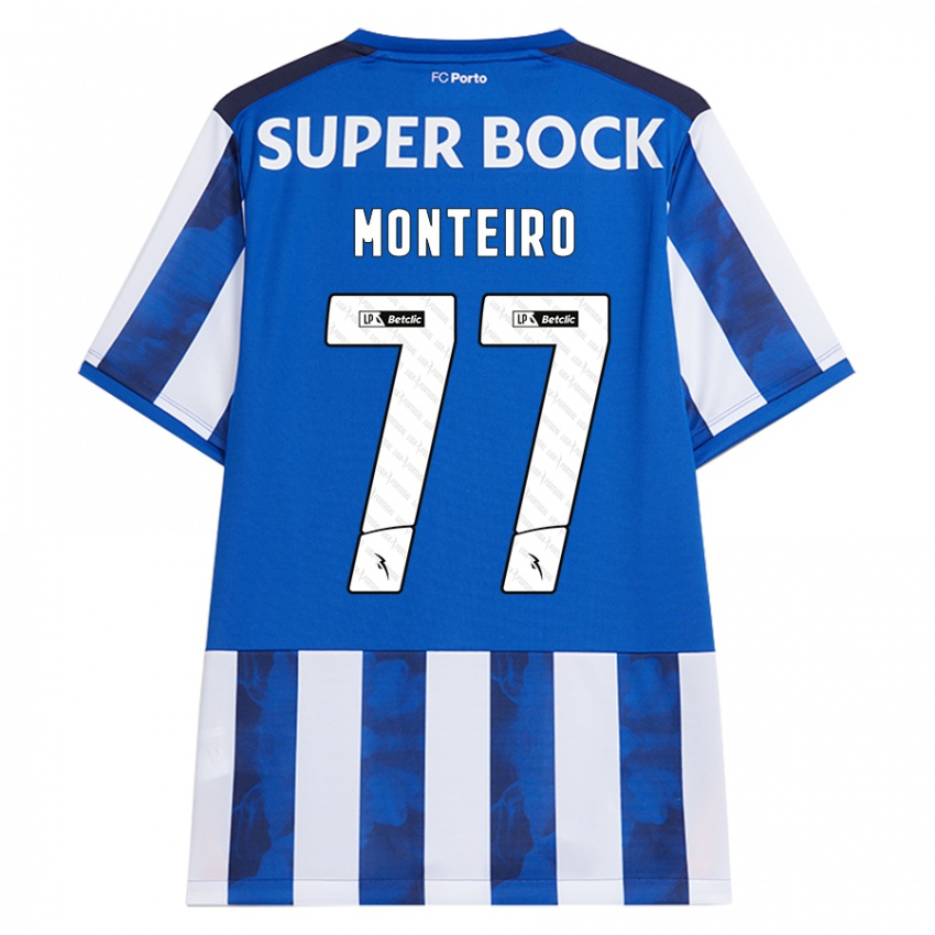 Niño Camiseta Rui Monteiro #77 Azul Blanco 1ª Equipación 2024/25 La Camisa