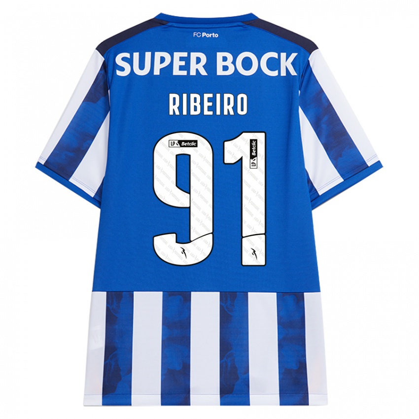 Niño Camiseta Gonçalo Ribeiro #91 Azul Blanco 1ª Equipación 2024/25 La Camisa