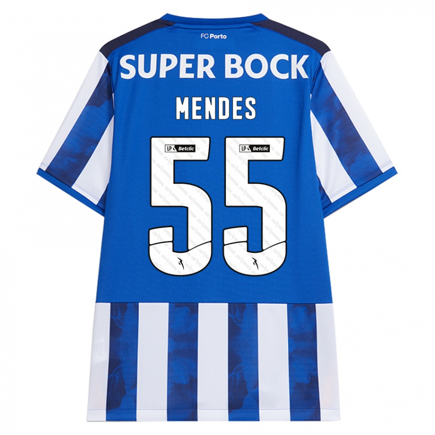 Niño Camiseta Joao Mendes #55 Azul Blanco 1ª Equipación 2024/25 La Camisa