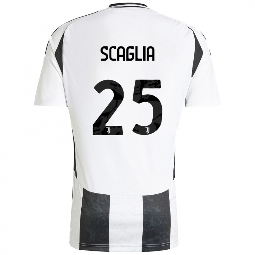 Niño Camiseta Simone Scaglia #25 Blanco Negro 1ª Equipación 2024/25 La Camisa