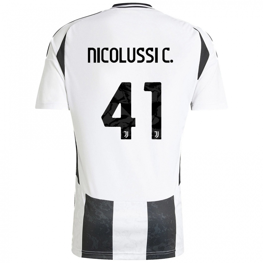 Niño Camiseta Hans Nicolussi Caviglia #41 Blanco Negro 1ª Equipación 2024/25 La Camisa