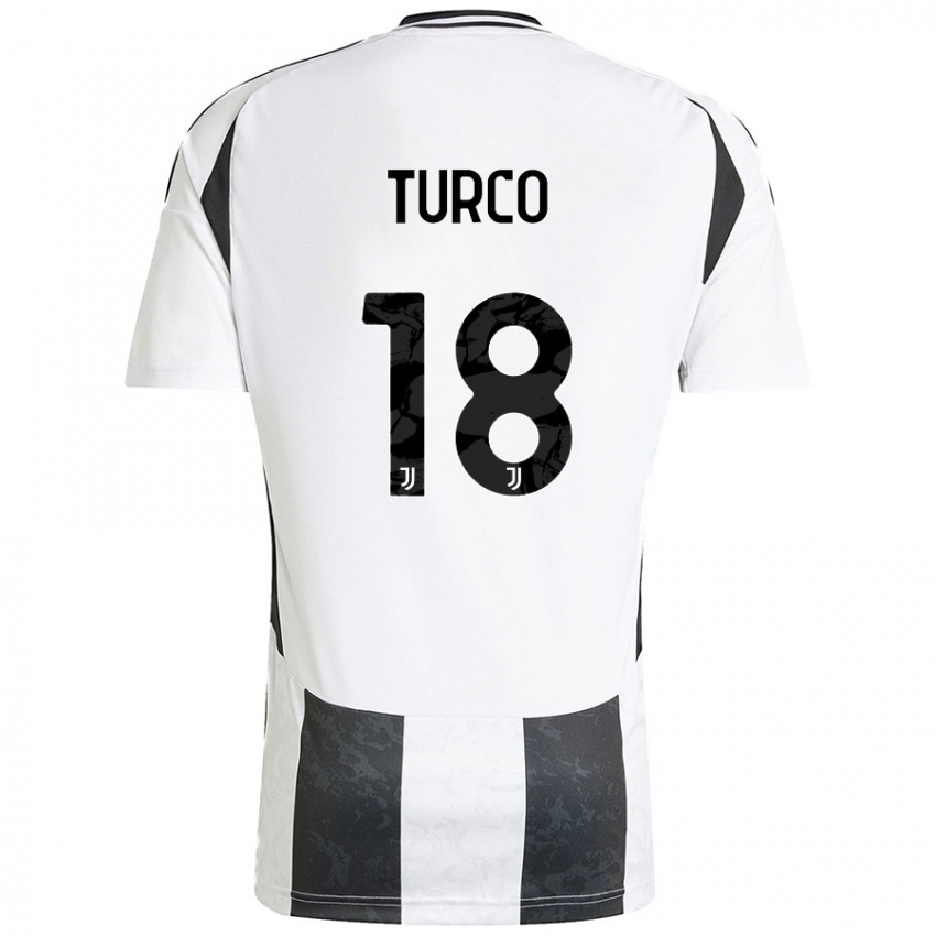 Niño Camiseta Nicolo Turco #18 Blanco Negro 1ª Equipación 2024/25 La Camisa